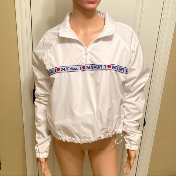 Van’s I Love ❤️ My Van’s White Taping Anorak Windbreaker Jacket - Medium - Picture 1 of 9